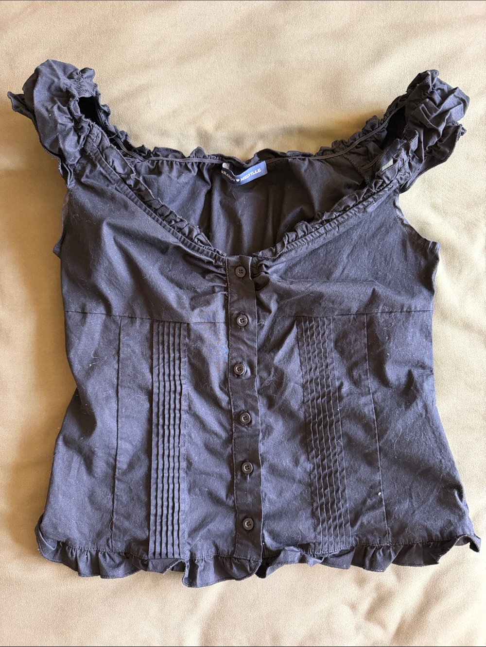 {BRANDY MELVILLE} black button up ruffle sleeve top OS fits S best